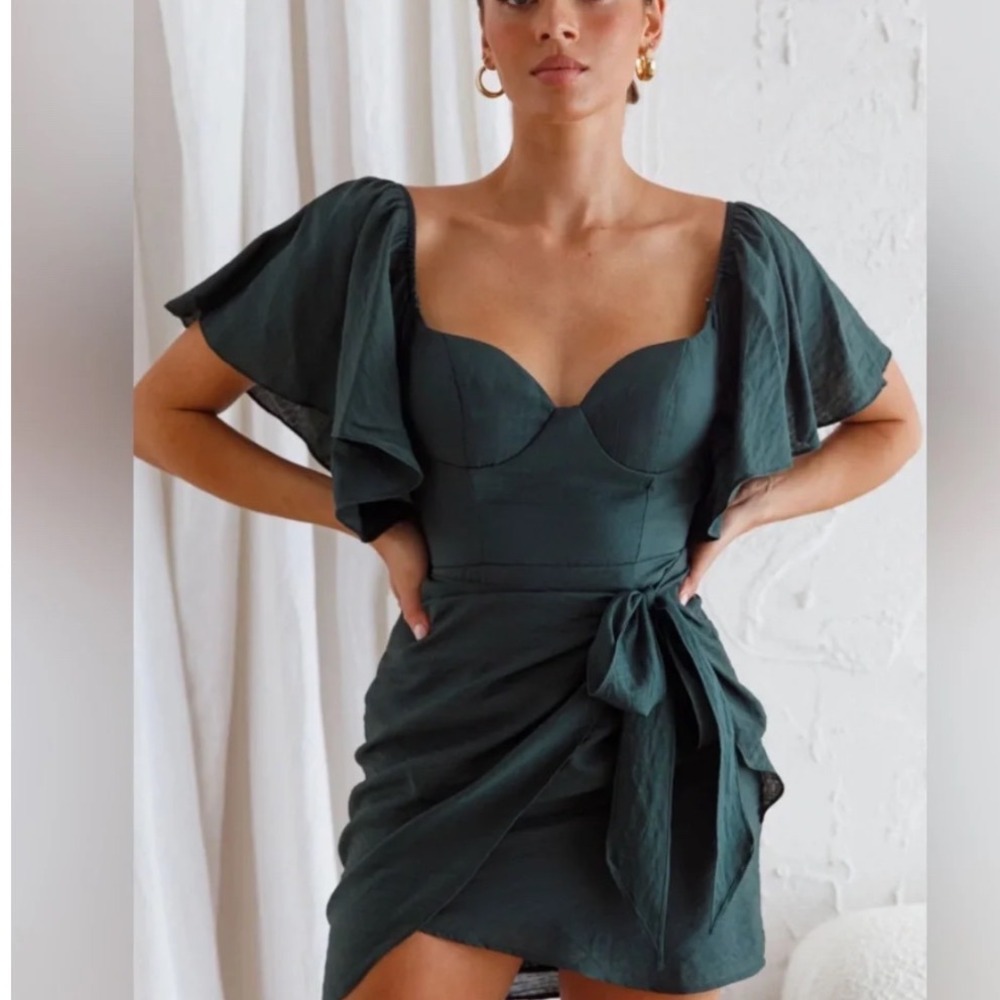 Green Wrap dress Mini romantic fairycore date sexy autumn wedding guest cocktail